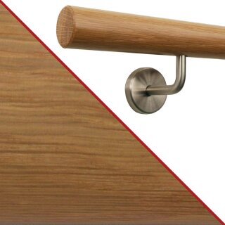 TIBU Handlauf Aluminium Nussbaum Dekor 30-600cm - Wandhandlauf Mit Edelstahlhaltern, Bajonettverschluss (90 Cm Set Mit 2 Haltern)