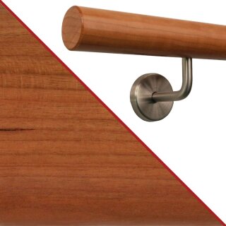 TIBU Handlauf Aluminium Nussbaum Dekor 30-600cm - Wandhandlauf Mit Edelstahlhaltern, Bajonettverschluss (90 Cm Set Mit 2 Haltern)