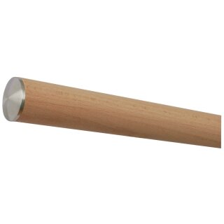 Buche Holz Handlauf unbehandelt Ø 42 mm mit Edelstahlenden ohne Halter, Länge 30 cm und leicht gewölbte Edelstahlkappe