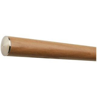 Eiche Holz Handlauf lackiert Ø 42 mm mit Edelstahlenden ohne Halter, Länge 30 cm und leicht gewölbte Edelstahlkappe