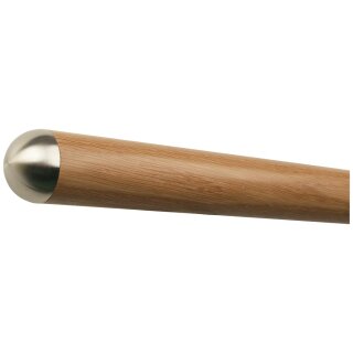Eiche Holz Handlauf lackiert Ø 42 mm mit Edelstahlenden ohne Halter, Länge 30 cm und halbrunde Edelstahlkappe