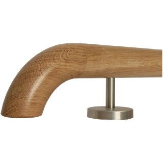 Eiche Holz Handlauf lackiert Ø 42 mm gerade Edelstahlhalter und Enden, Länge 100 cm mit 2 Halter und Holzkrümmling