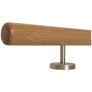 Eiche Holz Handlauf lackiert Ø 42 mm gerade Edelstahlhalter und Enden, Länge 110 cm mit 2 Halter und Radius gefräst