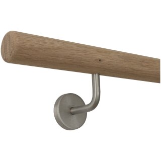 Eiche Holz Handlauf unbehandelt Ø 42 mm gewinkelte Edelstahlhalter und Enden, Länge 100 cm mit 2 Halter und Radius gefräst