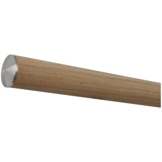 Eiche Holz Handlauf unbehandelt Ø 42 mm mit Edelstahlenden ohne Halter, Länge 30 cm und leicht gewölbte Edelstahlkappe