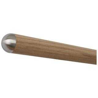 Eiche Holz Handlauf unbehandelt Ø 42 mm mit Edelstahlenden ohne Halter, Länge 30 cm und halbrunde Edelstahlkappe