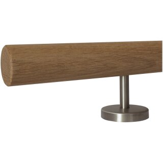 Eiche Holz Handlauf unbehandelt Ø 42 mm gerade Edelstahlhalter und Enden, Länge 30 cm mit 2 Halter und gefast