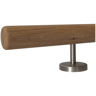 Eiche Holz Handlauf unbehandelt Ø 42 mm gerade Edelstahlhalter und Enden, Länge 120 cm mit 2 Halter und Radius gefräst
