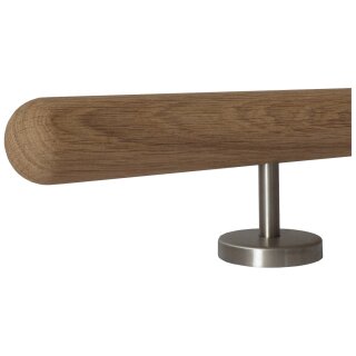 Eiche Holz Handlauf unbehandelt Ø 42 mm gerade Edelstahlhalter und Enden, Länge 180 cm mit 3 Halter und Halbkugel gefräst