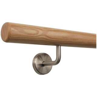 Esche Holz Handlauf Ø 42 mm gewinkelte Edelstahlhalter und Enden, Länge 80 cm mit 2 Halter und Radius gefräst