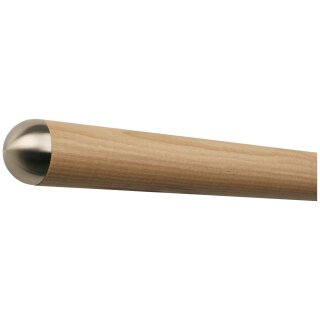 Esche Holz Handlauf Ø 42 mm mit Edelstahlenden ohne Handlaufhalter, Länge 30 cm und halbrunde Edelstahlkappe