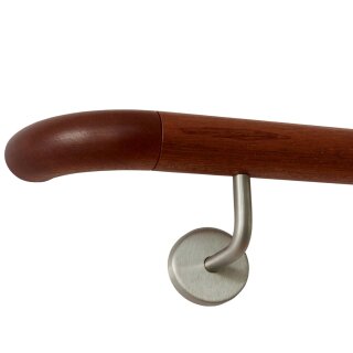 Mahagoni Sipo Handlauf Ø 42 mm gewinkelte Edelstahlhalter und Enden, Länge 110 cm mit 2 Halter und Holzkrümmling