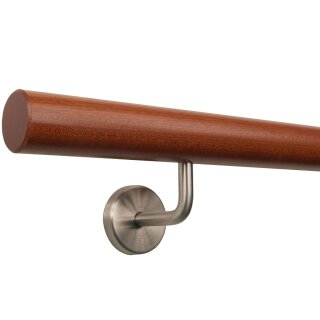 Mahagoni Sipo Handlauf Ø 42 mm gewinkelte Edelstahlhalter und Enden, Länge 300 cm mit 4 Halter und gefast