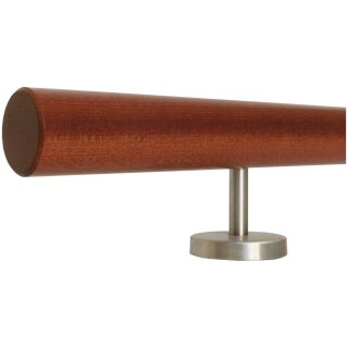 Mahagoni Sipo Handlauf Ø 42 mm gerade Edelstahlhalter und Enden, Länge 320 cm mit 4 Halter und gefast