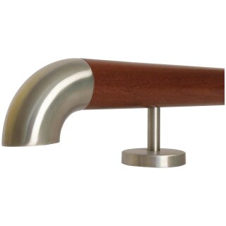 Mahagoni Sipo Handlauf Ø 42 mm gerade Edelstahlhalter und Enden, Länge 370 cm mit 5 Halter und Edelstahlbogen