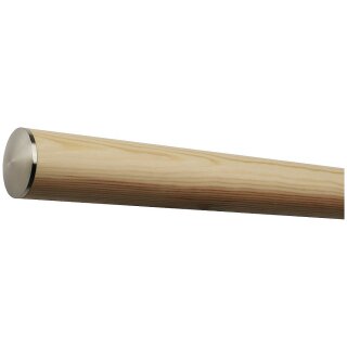 Kiefer Holz Handlauf Ø 42 mm mit Edelstahlenden ohne Halter, Länge 30 cm und leicht gewölbte Edelstahlkappe