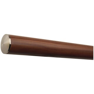 Ami Nussbaum Holz Handlauf Ø 42 mm mit Edelstahlenden ohne Halter, Länge 30 cm und leicht gewölbte Edelstahlkappe