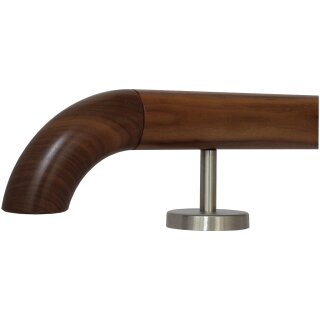 Ami Nussbaum Holz Handlauf Ø 42 mm gerade Edelstahlhalter und Enden, Länge 30 cm mit 2 Halter und  Holzkrümmling