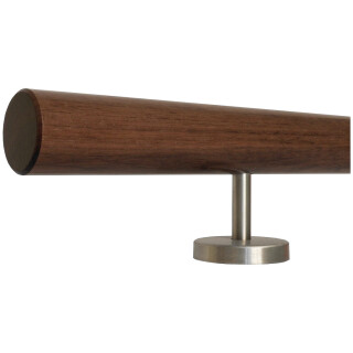 Ami Nussbaum Holz Handlauf Ø 42 mm gerade Edelstahlhalter und Enden, Länge 180 cm mit 3 Halter und gefast