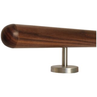 Ami Nussbaum Holz Handlauf Ø 42 mm gerade Edelstahlhalter und Enden, Länge 210 cm mit 3 Halter und Halbkugel gefräst