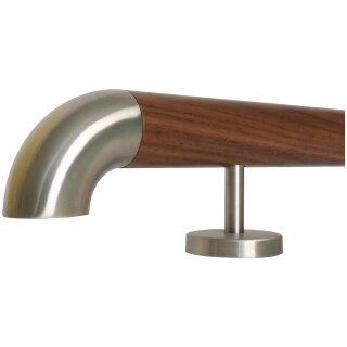 Ami Nussbaum Holz Handlauf Ø 42 mm gerade Edelstahlhalter und Enden, Länge 250 cm mit 4 Halter und Edelstahlbogen