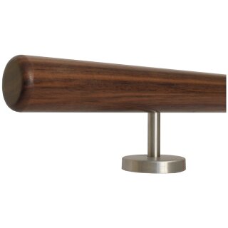 Ami Nussbaum Holz Handlauf Ø 42 mm gerade Edelstahlhalter und Enden, Länge 350 cm mit 5 Halter und Radius gefräst
