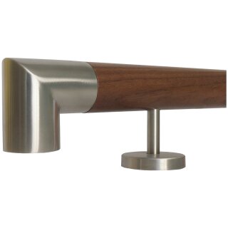 Ami Nussbaum Holz Handlauf Ø 42 mm gerade Edelstahlhalter und Enden, Länge 350 cm mit 5 Halter und Edelstahlecke