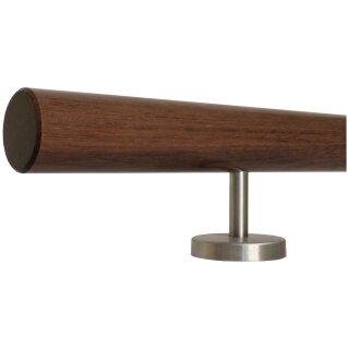 Ami Nussbaum Holz Handlauf Ø 42 mm gerade Edelstahlhalter und Enden, Länge 440 cm mit 6 Halter und gefast