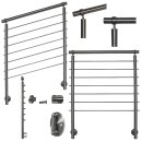 Geländer Edelstahl V2A Seitenmontage, Länge 380 cm mit 4 Pfosten, 7 Querstreben und Seitenabstand 70 mm