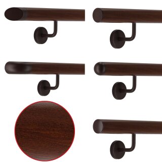 Aluminium Handlauf in Nussbaum Holz Dekor und gewinkelte Edelstahlhalter