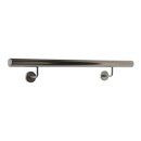 Aluminium Handlauf in Edelstahl Optik und gewinkelte Edelstahlhalter, Länge 120 cm mit 2 Halter und gerade Kappe