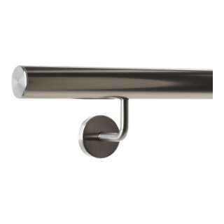 Aluminium Handlauf in Edelstahl Optik und gewinkelte Edelstahlhalter, Länge 130 cm mit 2 Halter und gerade Kappe