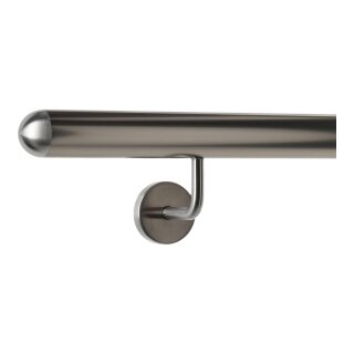 Aluminium Handlauf in Edelstahl Optik und gewinkelte Edelstahlhalter, Länge 220 cm mit 3 Halter und halbrunde Kappe