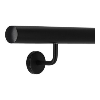 Aluminium Handlauf Schwarz mit gewinkelten Edelstahlhaltern, Länge 100 cm mit 2 Halter und leicht gewölbte Kappe