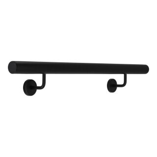 Aluminium Handlauf Schwarz mit gewinkelten Edelstahlhaltern, Länge 170 cm mit 2 Halter und gerade Kappe