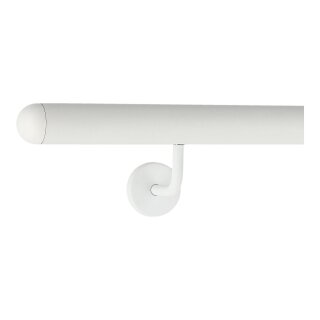 Aluminium Handlauf Weiß mit gewinkelten Edelstahlhaltern, Länge 160 cm mit 2 Halter und halbrunde Kappe