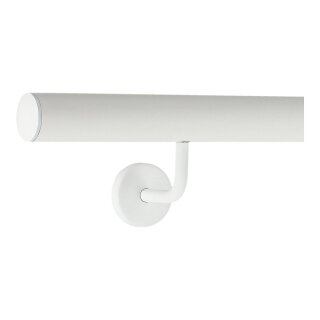 Aluminium Handlauf Weiß mit gewinkelten Edelstahlhaltern, Länge 190 cm mit 2 Halter und leicht gewölbte Kappe