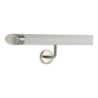 Aluminium Handlauf Weiß mit gewinkelten Edelstahl Haltern und Enden, Länge 90 cm mit 2 Halter und schräges Endstück