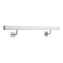 Aluminium Handlauf Weiß mit gewinkelten Edelstahl Haltern und Enden, Länge 160 cm mit 2 Halter und leicht gewölbte Kappe