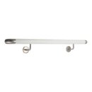 Aluminium Handlauf Weiß mit gewinkelten Edelstahl Haltern und Enden, Länge 220 cm mit 3 Halter und Bogen zur Wand