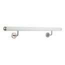 Aluminium Handlauf Weiß mit gewinkelten Edelstahl Haltern und Enden, Länge 440 cm mit 5 Halter und halbrunde Kappe