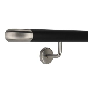 Aluminium Handlauf Schwarz mit gewinkelten Edelstahl Haltern und Enden, Länge 120 cm mit 2 Halter und Bogen zur Wand