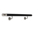 Aluminium Handlauf Schwarz mit gewinkelten Edelstahl Haltern und Enden, Länge 120 cm mit 2 Halter und Bogen zur Wand