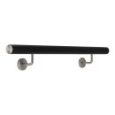 Aluminium Handlauf Schwarz mit gewinkelten Edelstahl Haltern und Enden, Länge 250 cm mit 3 Halter und gerade Kappe
