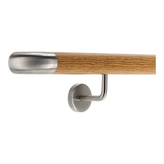 Aluminium Handlauf Eiche Holz Dekor mit gewinkelten Edelstahl Haltern und Enden, Länge 250 cm mit 3 Halter und Bogen zur Wand
