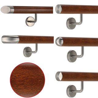 Aluminium Handlauf Mahagoni Holz Dekor mit gewinkelten Edelstahl Haltern und Enden