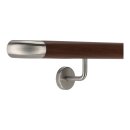 Aluminium Handlauf Nussbaum Holz Dekor mit gewinkelten Edelstahl Haltern und Enden, Länge 220 cm mit 3 Halter und Bogen zur Wand