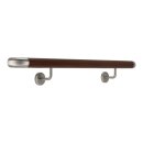 Aluminium Handlauf Nussbaum Holz Dekor mit gewinkelten Edelstahl Haltern und Enden, Länge 220 cm mit 3 Halter und Bogen zur Wand