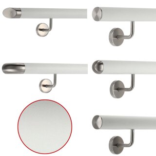 Handlauf Edelstahl Ø 42,4mm gewinkelte Edelstahlhalter weiß pulverbeschichtet