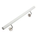 Handlauf Edelstahl weiß Ø 42,4mm gewinkelte Edelstahlhalter, Länge 380 cm mit 4 Halter und gerade Kappe